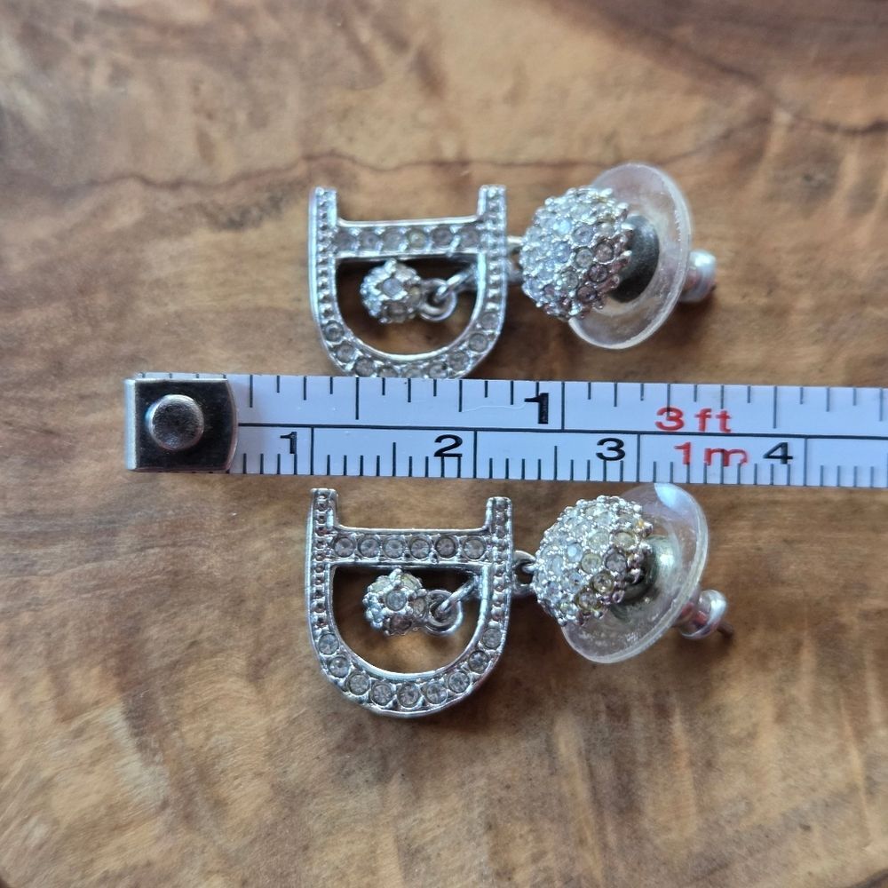 Vintage Y2K Dior Crystal D Embellished Drop Dangle Pierced Ears Earrings Silver - Picture 5 of 8